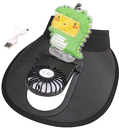 Oshhni Mini Fan Hat Sun Visor Hat with Fan Three Settings Portable Sun Protection Sun Hat Built in Fan for Kids Adults Holiday Outdoor Activities, Black Dinosaur