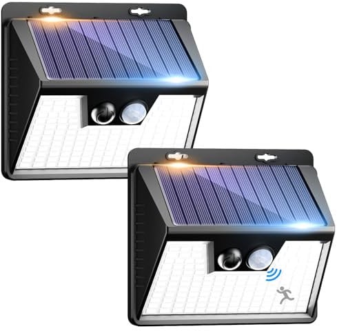 Nipify Solar Security Lights Outdoor, 2 Pack Motion Sensor Lights With 3 Modes, IP65 Waterproof Fence Wall Lights for Garden, Driveway, Path, Steps