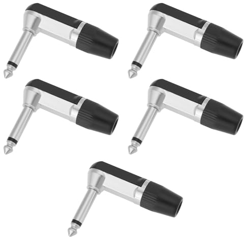 YINETTECH 5 Connecteurs Lot de Jack Mono TS 1/4 6,35 Mm à 90 Degrés 2 Pôles Mâle en Nickel pour Microphones écouteurs Audio Vidéo AV PC (Noir)