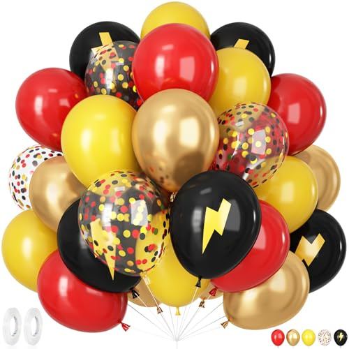 Red Black Yellow Balloons, 50 Pcs 12 Inches Cartoon Birthday Party Balloon with Confetti Balloon, Cartoon Game Theme Balloons for Kids Birthday Baby Shower Carnival Party Decor
