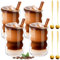 weiclianhp 4 Tasse à Café Double Paroi 400 ml – Verre Isotherme Strié avec Cuillères et Sous-Verres – Ensemble de Tasses Transparentes pour Café, Latte, Cappuccino, Jus et Thé