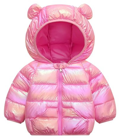 JinBei Bambina Inverno Giacca, Rosa Ragazza Cappotto con Cappuccio Caldo Leggero Impermeabile Antivento Giubbino Abbigliamento Giubbotti Piumino con Tasche 2-3 Anni