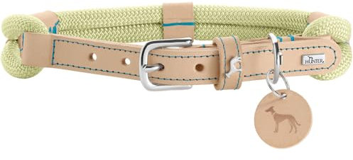 HUNTER Hundehalsband Malia, Farbe: Mint/Natur, aus geschmeidigem Tau & robustem Leder, leicht, strapazierfähig, moderner & eleganter Look, frische Farben, Made in Germany, Größe: 55