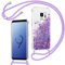 Xiltlly Coque pour Samsung Galaxy S9 avec Cordon, Paillette Liquide Transparent Crystal Glitter Housse, Protection Antichoc Silicone Souple TPU Bumper Case, Réglable Collier pour Samsung S9, Violet