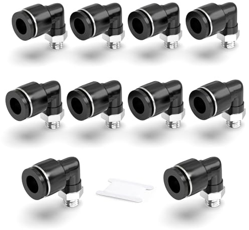 TAILONZ PNEUMATIC Raccords coudés mâles 4mm OD Tube x M6 Thread 90 Push to Connect Fittings PL4-M6 (Pack of 10)