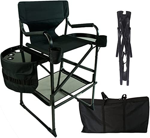 Tragbarer, hoher Regisseur-Stuhl, zusammenklappbar, mit Fußstütze, 272 kg, ideal für Kino, Garten, Strand, 76,2 cm Höhe, Schwarz