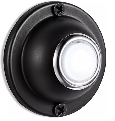 Round Metal Doorbell Push Button Black Wired LED Lighted for Home Front Door Installation Waterproof Replacement 1.5 Inch