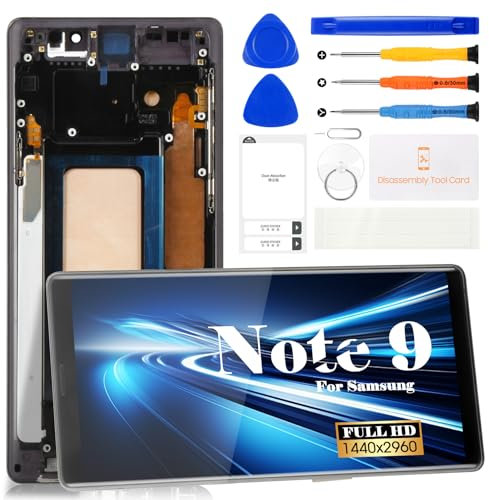 TFT - Pantalla de repuesto para Samsung Galaxy Note 9 LCD digitalizador para Samsung SM-N960, kit de reparación de pantalla táctil (con marco) (negro medianoche)