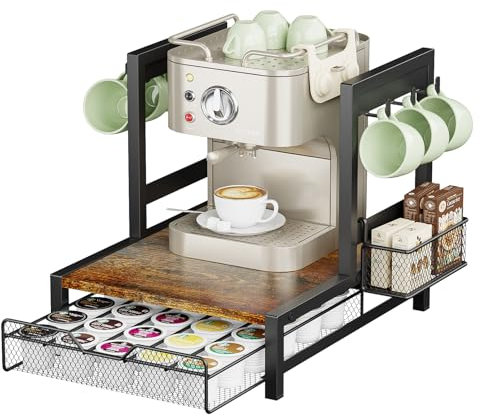 KLM K Becherhalter-Schublade – Kaffeekapsel-Organizer für Theke, stabile K-Cups-Aufbewahrungsschublade mit Tassenablage, Kaffeebereiterständer, 35 Kapazitäten, Küchentheken-Organizer
