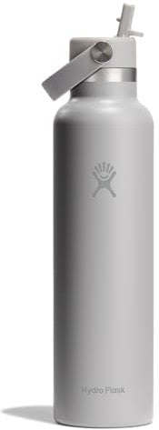 Hydro Flask Water Bottle - Insulated Stainless Steel - Standard Straw Lid, Non Spill, Leakproof in 24 Oz Birch Gray