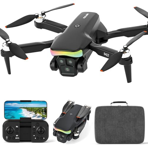 F417 Drone con Cámara 1080P para niños,Ajustable 90° Barra LED RGB,5G WiFi FPV,Doble Cámara,Motores sin Escobillas,360° Flip,Ideal para Principiantes y Diversión al aire libre incluye bolsa de mano,C0
