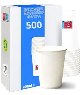 MOHOME 500 Bicchieri Carta 200 ml Monouso Bicchiere Bianco Compostabili Biodegradabili Bevande Calde Acqua Tè Tisana Cappuccino Caffè Eventi