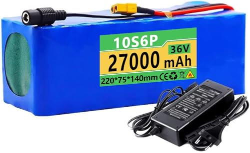 SDAJS 36V 27AH E-Bike Lithiumbatterie, 10S6P 36V Elektrofahrradbatterie Lithium-Ionen-Akkupack für Motoren 200W 500W 800W Wiederaufladbarer Akkupack mit Ladegerät 220 * 75 * 140Mm