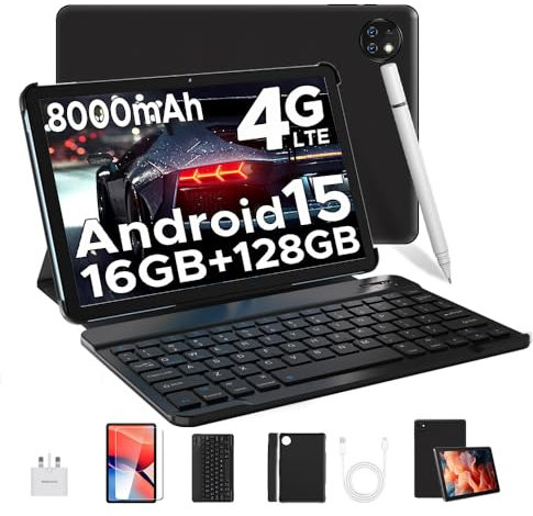 DOOGEE T10W Android 15 Newest Tablet 2025, 10 Tablets with SIM Card Slots, 8000mAh Battery, 9GB+128GB/1TB TF, Dual Camera, 4G LTE/Dual-Band WiFi, Tablet with Keyboard/Pen/Mouse, Face Unlock,OTG-Black