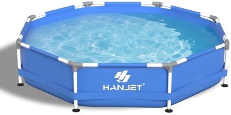 Hanjet Steel Frame Pool PE Rahmenpool Schwimmbecken (Kein PVC) – Aufstellpool Gartenpool Sommer Swimmingpool Stahlrahmenpool Planschbecken für Außenbereich Hinterhof, rund, Blau (Ø244x51cm)