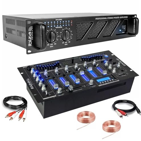 Ibiza - DJ-Pack Sono Verstärker Ibiza Sound AMP800-MKII 960 W – Mischpult Bluetooth DJM102-BT USB Klinke XLR – Cinch-Kabel mit Lautsprecher-Klinkenstecker im Lieferumfang enthalten