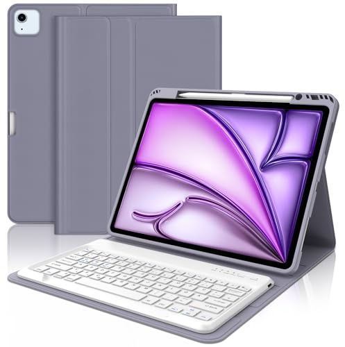 Tastatur für iPad Air 13 M4 2026/M2 2024/M3 2025 iPad Pro 12.9 6/5/4/3 Gen | Magnetische Keyboard Abnehmbare Bluetooth QWERTZ Layout, Lila