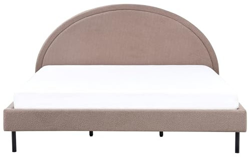 Beliani Bett Bouclé beige Taupe mit Lattenrost 180 x 200 cm rundes Kopfteil Retro Margut