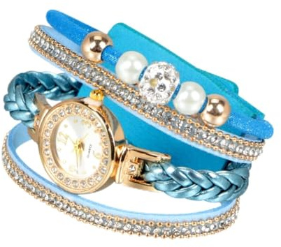 VALICLUD Strass Damenuhr Quarzuhr Mit Geflochtenem Armband Handgelenkkette Blau Damen Wristwatch Mode Schmuck