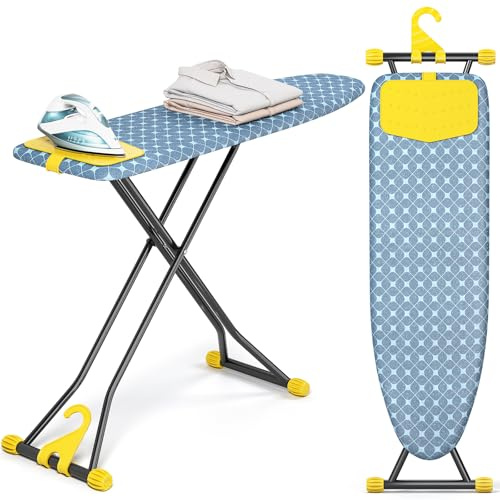KINGBOARD Ironing Board with Silicon Iron Mat, Heavy Duty Leg 13x43 Yellow
