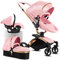 Reenborn Pelle PU Passeggino Trio 3 in 1 con Sedili Regolabili Rotanti 360°, Trio con Telaio Alluminio Paesaggistico Alto, Passeggino Neonati Design Pieghevole in Un Clic (906 Pink)