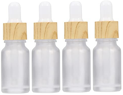 OSOLADY 4pcs 10ml Frosted Essential Oil Bottles with Wood Grain Ring Dropper Caps Subpackaging Bottles for Travel and Cosmetic Storage