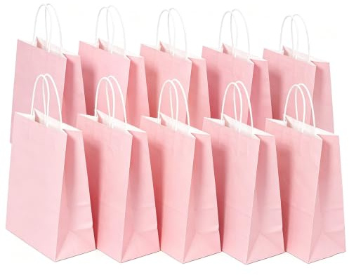 SHUBEIEUMI 10 Sacs Cadeaux en Kraft Avec Poignées,Rose