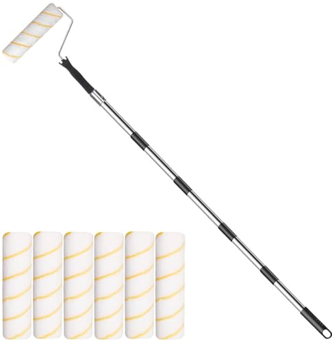 9 Paint Roller Set with Extending Pole, 6 Sleeves, Steel Handle for Easy Ceiling Wall