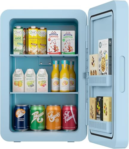 MoraRise Mini Fridge 22L/30 Cans, Cooler & Warmer for Bedroom, AC & 12V DC | Small Fridge with Adjustable Shelves for Drinks, Skincare, Beauty & Makeup, Fits Bottles, Office & Car (Blue)