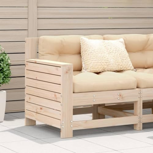 Owoxanthellate Massives Kiefernholz Gartensofa mit Beige Kissen 69 x 62 x 70,5 cm Latten-Design Outdoor Sessel für Terrasse Balkon Garten Wintergarten Moderne rustikale Optik