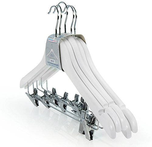 HANGERWORLD 10 Grucce 45cm in Legno Laccato Bianco con Pinze in Metallo per Gonne e Pantaloni