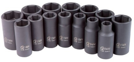 SUNEX Tools 3328 SUNEX Tools 3328 3/8-Inch Drive Metric Mid-Depth Impact Socket Set, 14-Piece