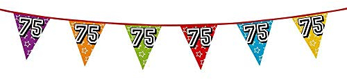 Boland 30075 - Holografische Wimpelkette Zahl 75, 1 Stück, Länge 800 cm, Fahnenkette, Sterne, Hängedekoration, Mehrfarbig, Girlande, Mottoparty, Geburtstag, Jubiläum