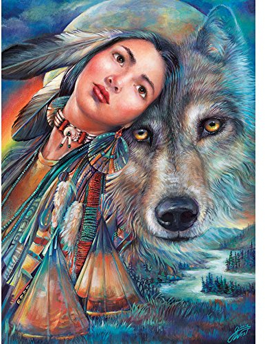 Bits and Pieces Puzzle - Motiv: Dream of The Wolf Maiden - 1000 Teile - Indianerin mit Wolf und Mond - von Gloria West