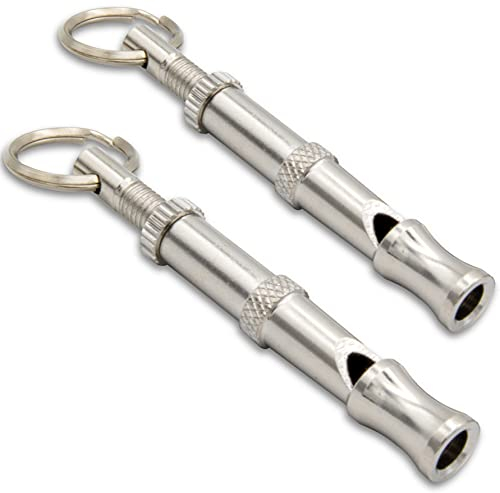 Aribari 2 x professionelle Hundepfeifen zum Erziehen und Trainieren von Hunden - mit Einstellbarer Tonhöhe – für Hundetraining – Material: Messing, Farbe: Silber
