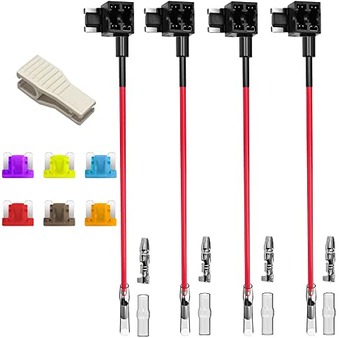 Gebildet 4Stück 12V-24V Niedriges Profil Miniatur Autosicherungen Stromdieb Stecksicherung Verteiler Flachsicherungsadapter mit 6stücke sicherung (3A/5A/7.5A/10A/15A/20A)