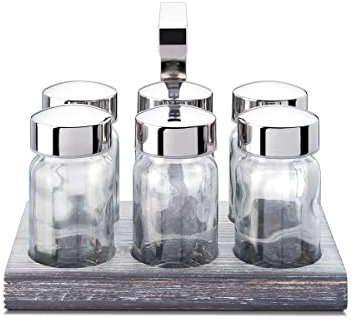 Giannini Shabby Chic Portaspezie 6 barattolini vetro Base legno massello 18 x 12 x h 15 cm Made In Italy
