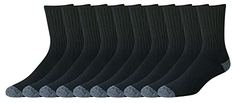 Amazon Essentials Men's Cushioned Moisture Wicking Cotton Crew Socks for Sports, 10 Pairs, Black, 8-12