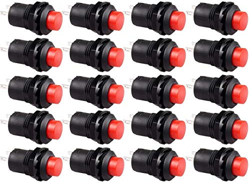 CLDIY 20 Stück SPST Selbstsperrender Druckschalter AUS/EIN AC 250V / 1.5A 125V / 3A Rote Kappe für Auto