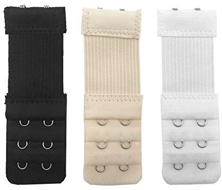 Yesmin Pack of 3 Bra Strap Extenders Extensions Elastic Extender Set 2 Hooks (White, Black and Skin Colors)