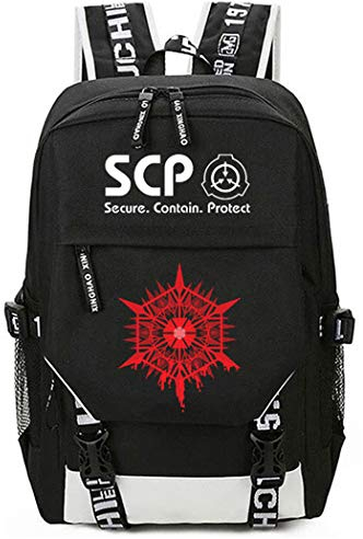 WANHONGYUE SCP Anime Cosplay Schultasche Rucksack Laptop Backpack mit USB-Ladeanschluss Schwarz / 14