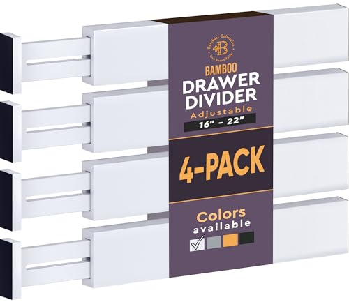 Große BambusSchubladenteiler – verstellbare SchubladenOrganizer aus Bambus (44,5 cm – 55,9 cm), erweiterbare Schubladenteiler für Küche, Kommode, Schlafzimmer, Kleidung, Bad, Schreibtisch, 4erPack