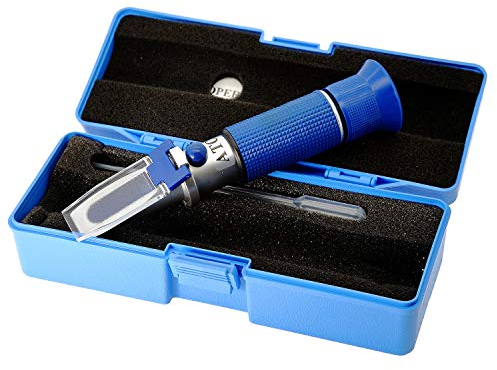 AMTAST Handheld Bier Refraktometer Brix Refraktometer Wein Refraktometer Tester ATC Dual Scale-Brix 0-32% Spezifisches Gewicht 1,000-1,120, aus Kupfer (Nicht billig Aluminium)