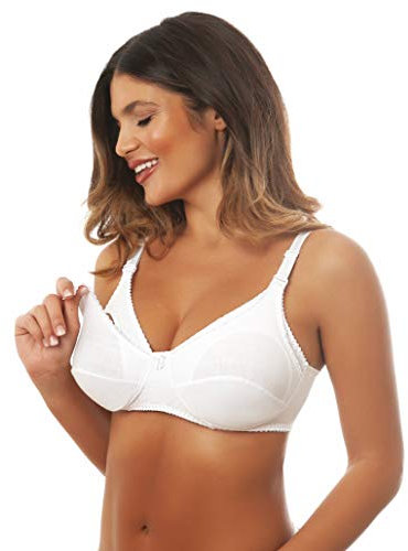 Istintiva Mamma – Reggiseno Allattamento Senza Ferretto in Cotone ad Elevato Comfort | Clips per Scoprire Il Seno con Una Mano | Coppe morbide Non Imbottite | Spalline Regolabili | Bianco, Taglia 5C