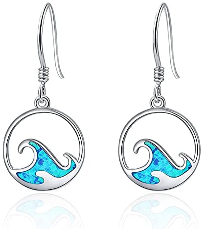 Blauer Opal Welle Tropfen Ohrringe 925 Sterling Silber Meereswelle Baumeln Ohrring Ozean Dangler Schmuck Geburtstags Geschenke für Damen Frauen