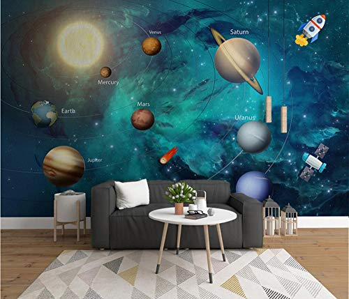 Tapete 3D Wandbild Handgezeichnetes Weltraum Universum Sonnensystem Fototapete 3D Effekt Vliestapete Wohnzimmer Schlafzimmer Wanddeko 400cmx280cm