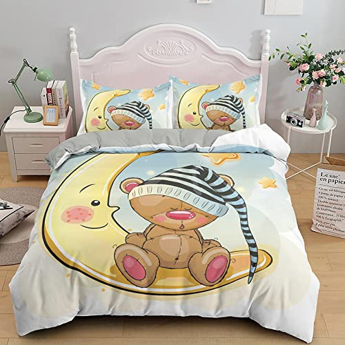 ZZXHG Bettwäsche 135x200 Gelber MondbäR, Wendemotiv Bettbezug Set für Kinder Einzelbett, Atmungsaktiv Bettbezüge mit Reißverschluss und 80x80 Kissenbezüge