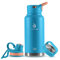 IDEUS Insulated Water Bottle with Straw 32 oz (950 ml), with 3 Leak-Proof Wide Mouth Lids Stainless Steel Water Bottles, Keeps Hot & Cold, Great for Hiking & Biking, Blue Atoll