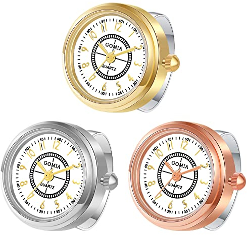 JewelryWe 3pcs Ringuhr Fingeruhr Damen Analog Quarz Edelstahl Verstellbar Ring Uhr Fingerringuhr Uhrenring mit Minutenskala rundem Zifferblatt, Gold Rosegold Silber
