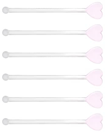UPKOCH 6Pcs Pink Heart Glass Stirrer Sticks - Handcrafted Transparent Drink Mixing Rods for Cocktails, Coffee, Juice, Wine, Bar, Home, 12x2.5x1cm